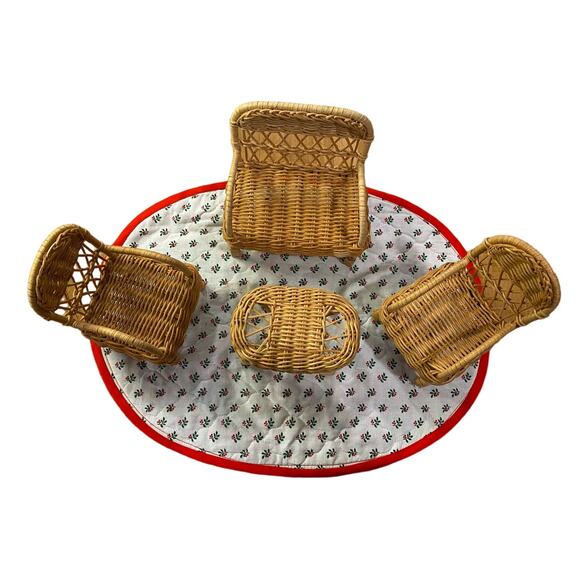 VTG Living Room Doll Furniture Wicker set 4 Pieces Toy Furniture - Picture 1 of 11
